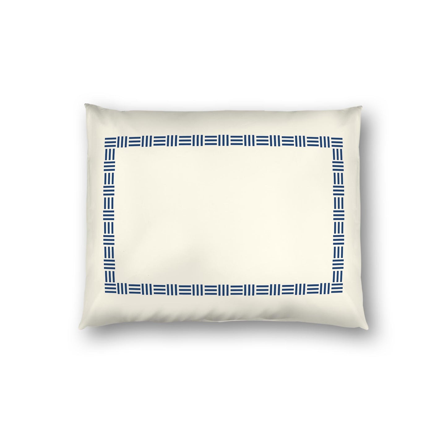 Pale Cream Cotton Sateen Pillow Sham, Royal Blue Single Weave Motif Print, Classic Border, White Reverse Side | CSSH-1293-141, Standard - 51 x 66 cm / 20 x 26 inches