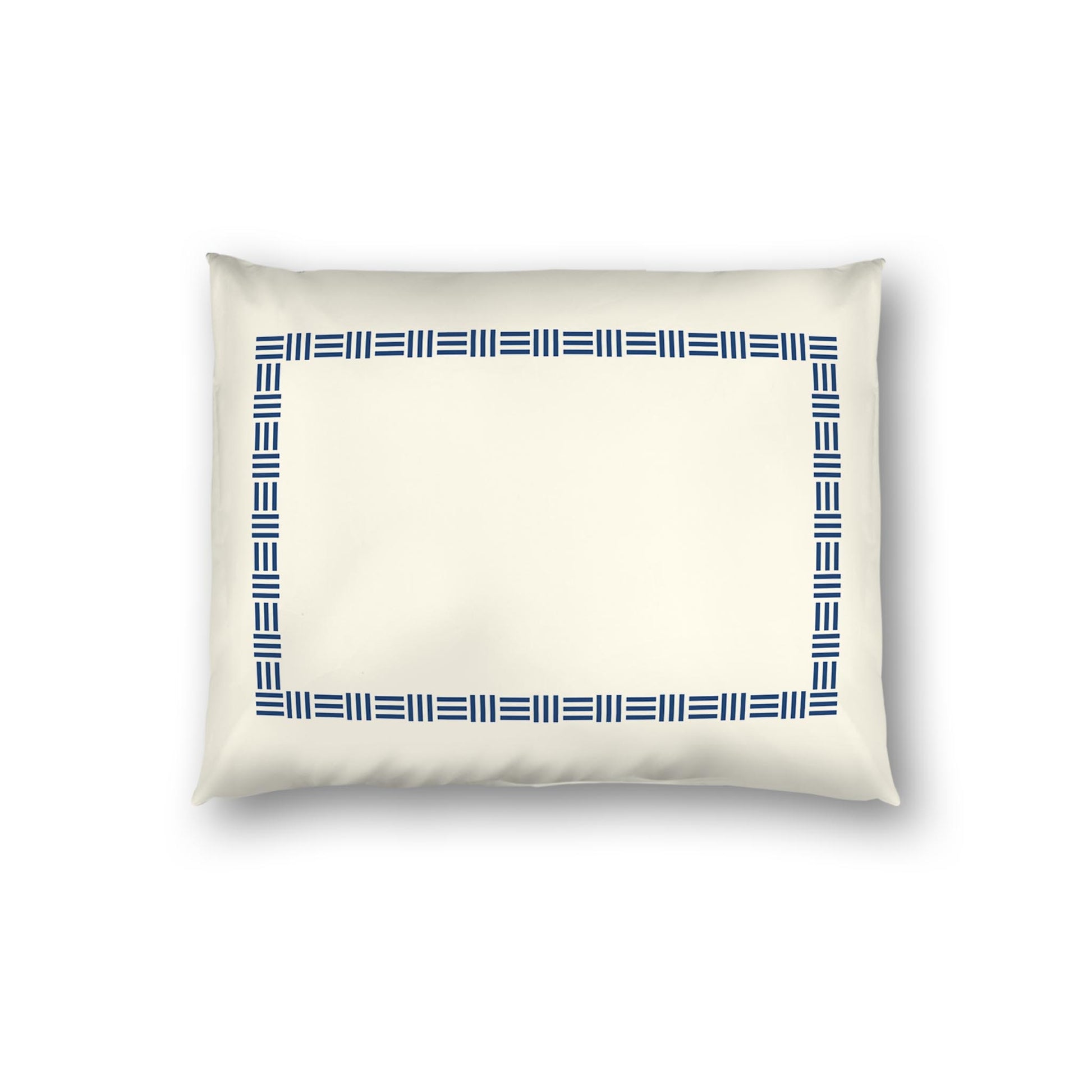 Pale Cream Cotton Sateen Pillow Sham, Royal Blue Single Weave Motif Print, Classic Border, White Reverse Side | CSSH-1293-141, Standard - 51 x 66 cm / 20 x 26 inches