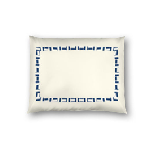 Pale Cream Cotton Sateen Pillow Sham, Royal Blue Single Weave Motif Print, Classic Border, White Reverse Side | CSSH-1293-141, Standard - 51 x 66 cm / 20 x 26 inches