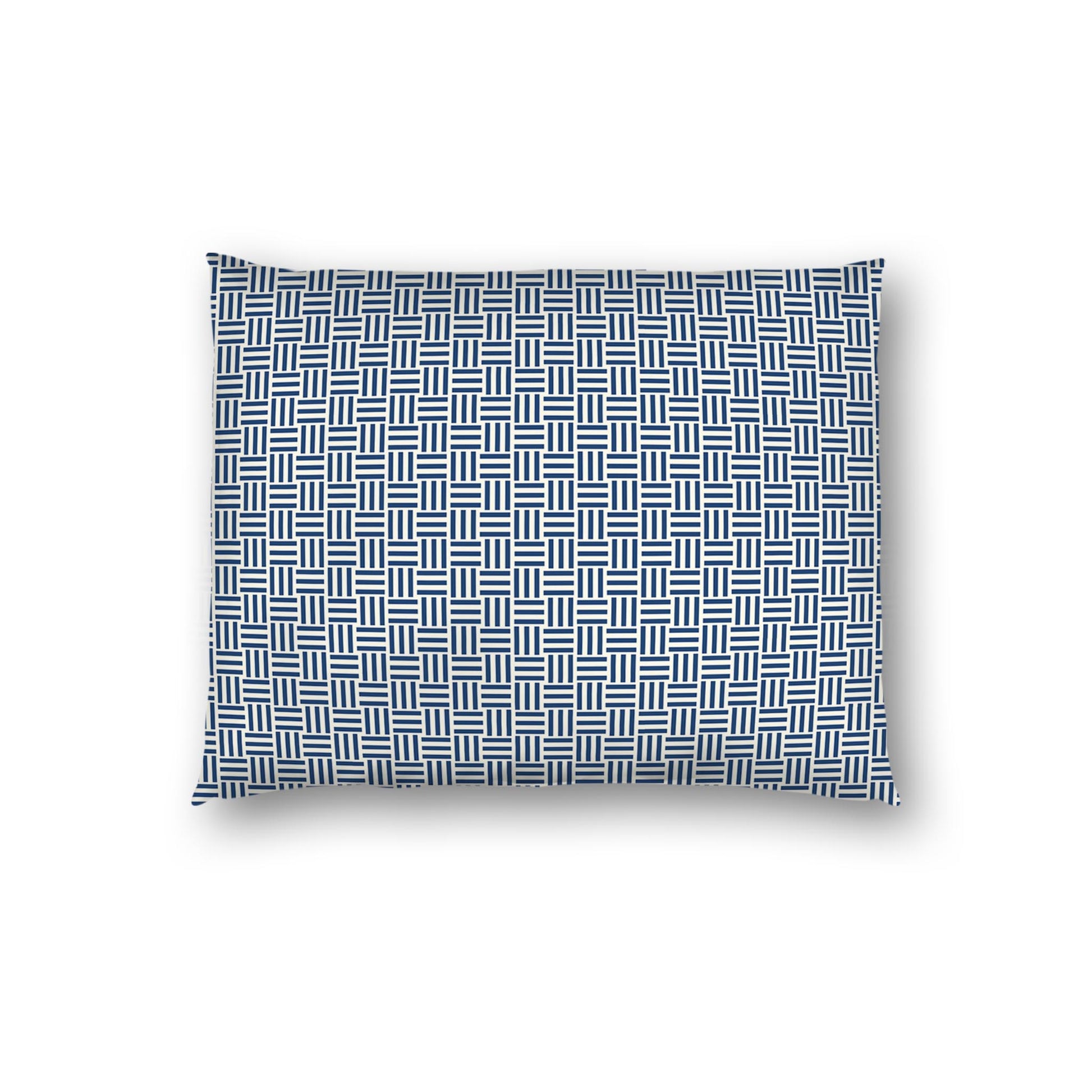 Pale Cream Cotton Sateen Pillow Sham, Royal Blue Single Weave Motif Print, White Reverse Side | CSSH-1293-142, Standard - 51 x 66 cm / 20 x 26 inches