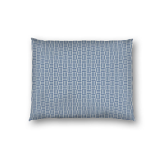 Pale Cream Cotton Sateen Pillow Sham, Royal Blue Single Weave Motif Print, White Reverse Side | CSSH-1293-142, Standard - 51 x 66 cm / 20 x 26 inches