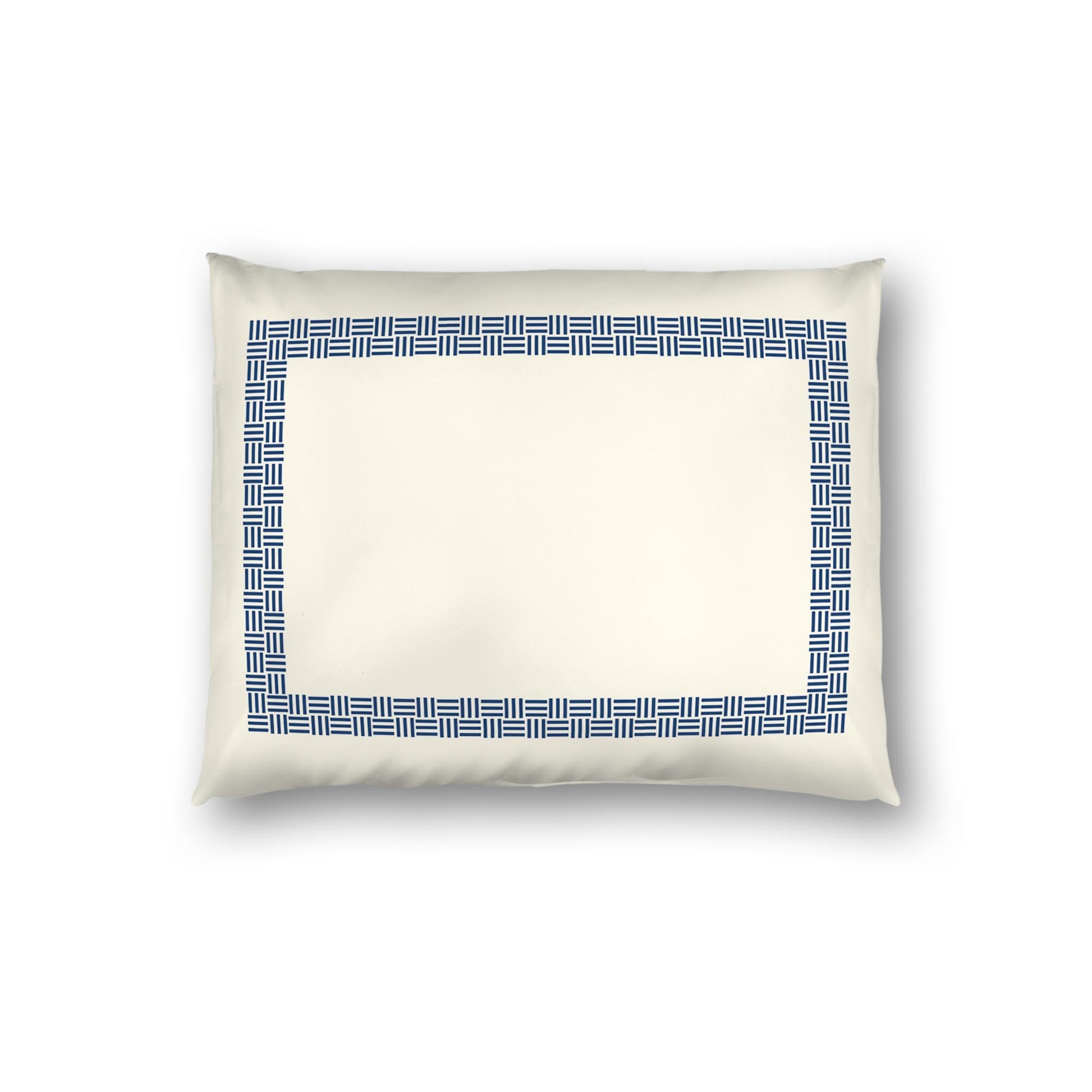 Pale Cream Cotton Sateen Pillow Sham, Royal Blue Double Weave Motif Print, Classic Border, White Reverse Side | CSSH-1293-143, Standard - 51 x 66 cm / 20 x 26 inches