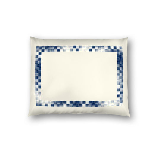 Pale Cream Cotton Sateen Pillow Sham, Royal Blue Double Weave Motif Print, Classic Border, White Reverse Side | CSSH-1293-143, Standard - 51 x 66 cm / 20 x 26 inches