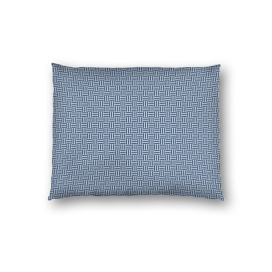 Pale Cream Cotton Sateen Pillow Sham, Royal Blue Double Weave Motif Print, White Reverse Side | CSSH-1293-144, Standard - 51 x 66 cm / 20 x 26 inches