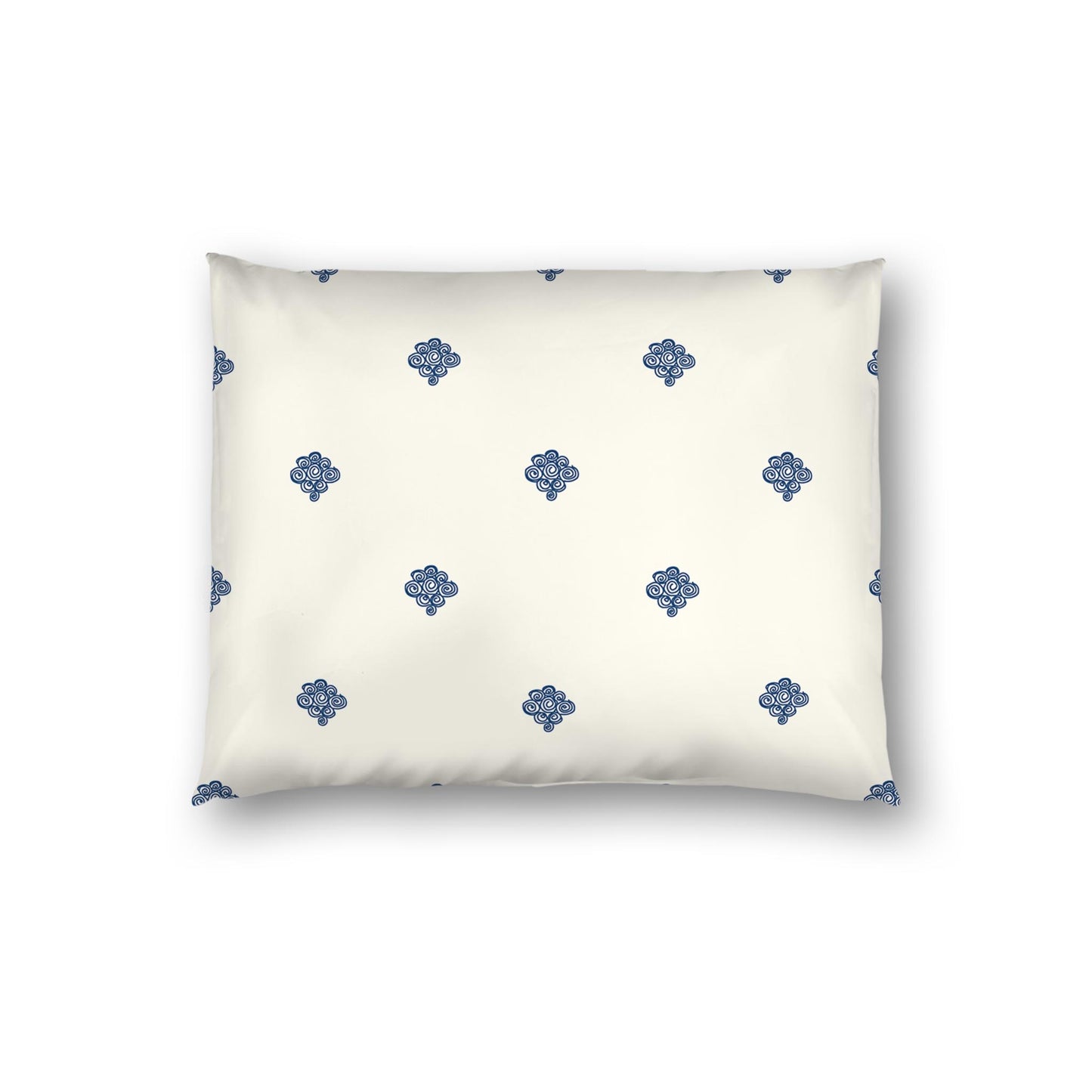 Pale Cream Cotton Sateen Pillow Sham, Royal Blue Hand-painted Swizzle Motif Print, White Reverse Side | CSSH-1293-171, Standard - 51 x 66 cm / 20 x 26 inches