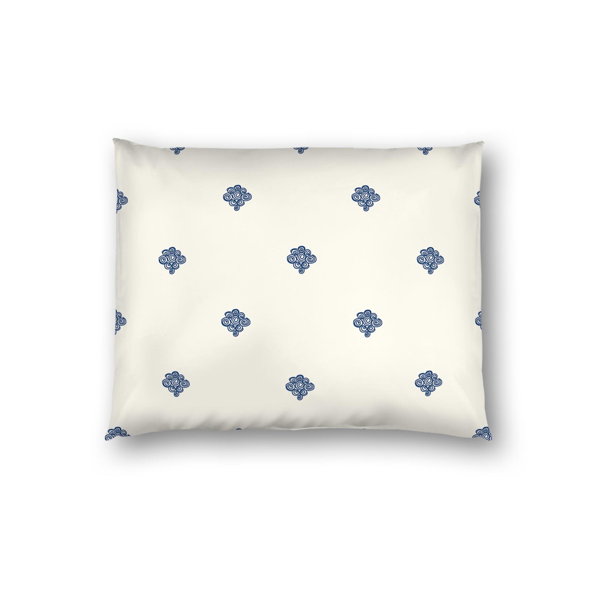 Pale Cream Cotton Sateen Pillow Sham, Royal Blue Hand-painted Swizzle Motif Print, White Reverse Side | CSSH-1293-171, Standard - 51 x 66 cm / 20 x 26 inches