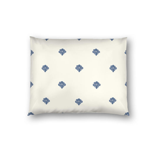 Pale Cream Cotton Sateen Pillow Sham, Royal Blue Hand-painted Swizzle Motif Print, White Reverse Side | CSSH-1293-171, Standard - 51 x 66 cm / 20 x 26 inches