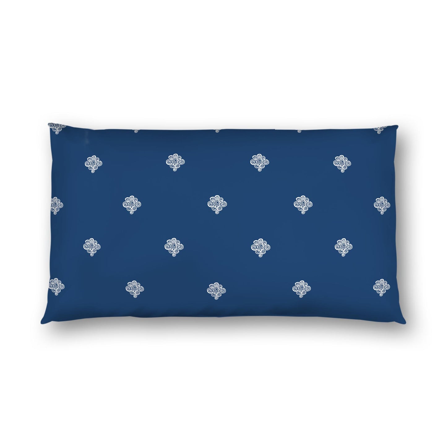 Royal Blue Cotton Sateen Pillow Sham, Pale Cream Hand-painted Swizzle Motif Print, White Reverse Side | CSSH-1293-172, King - 51 x 91 cm / 20 x 36 inches