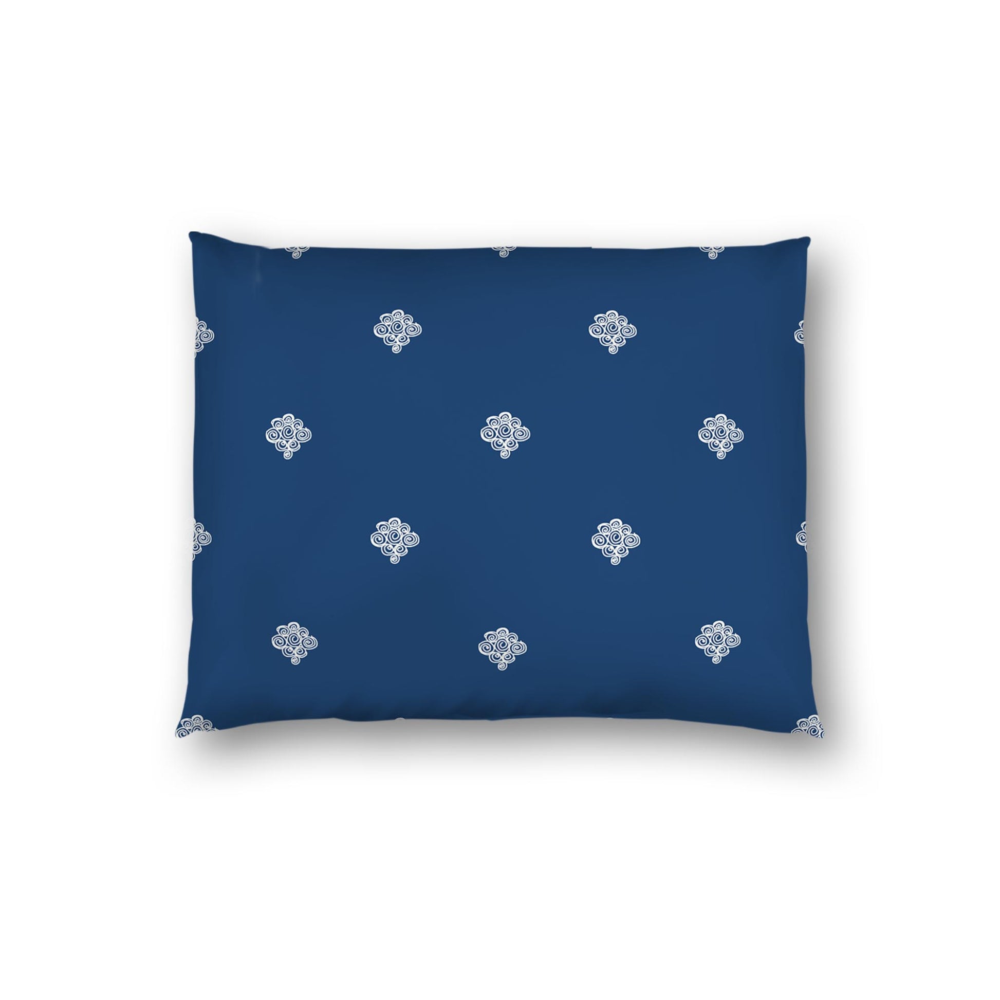 Royal Blue Cotton Sateen Pillow Sham, Pale Cream Hand-painted Swizzle Motif Print, White Reverse Side | CSSH-1293-172, Standard - 51 x 66 cm / 20 x 26 inches
