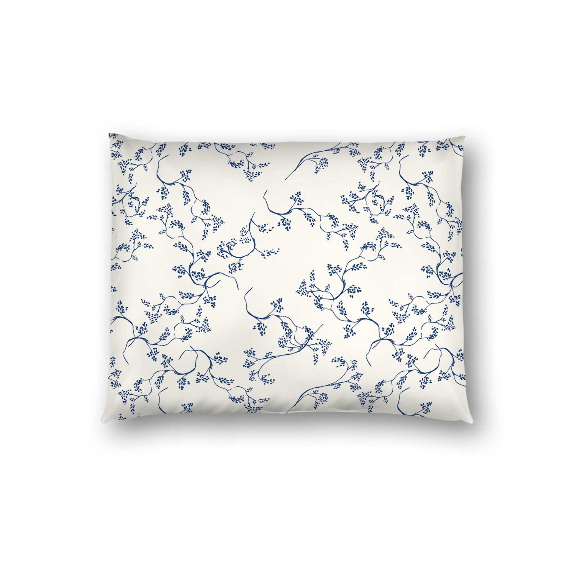 Pale Cream Cotton Sateen Pillow Sham, Royal Blue Hand-painted Vine Print, White Reverse Side | CSSH-1293-181, Standard - 51 x 66 cm / 20 x 26 inches