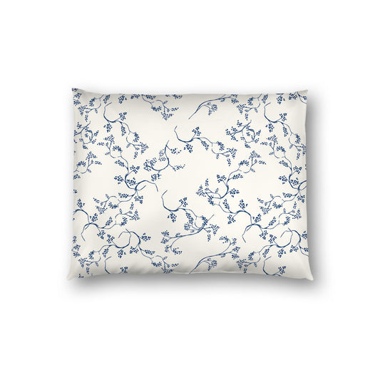 Pale Cream Cotton Sateen Pillow Sham, Royal Blue Hand-painted Vine Print, White Reverse Side | CSSH-1293-181, Standard - 51 x 66 cm / 20 x 26 inches