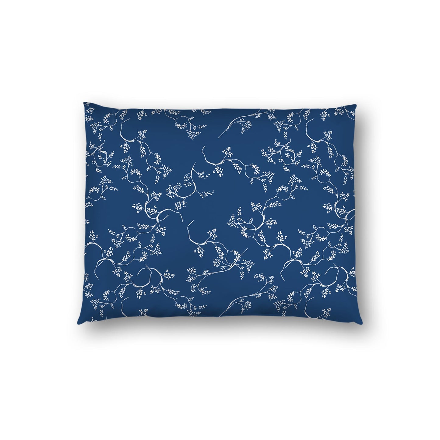 Royal Blue Cotton Sateen Pillow Sham, Pale Cream Vine Print on Front, White Reverse Side | CSSH-1293-182, Standard - 51 x 66 cm / 20 x 26 inches