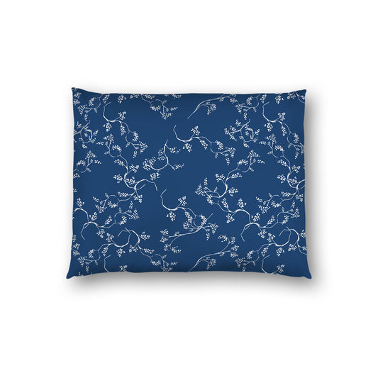 Royal Blue Cotton Sateen Pillow Sham, Pale Cream Vine Print on Front, White Reverse Side | CSSH-1293-182, Standard - 51 x 66 cm / 20 x 26 inches