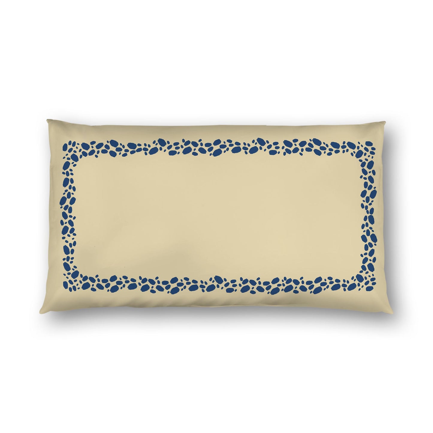 Tan Cotton Sateen Pillow Sham, Royal Blue Hand-painted Dab Motif Print, Classic Border, White Reverse Side | CSSH-1294-091, King - 51 x 91 cm / 20 x 36 inches