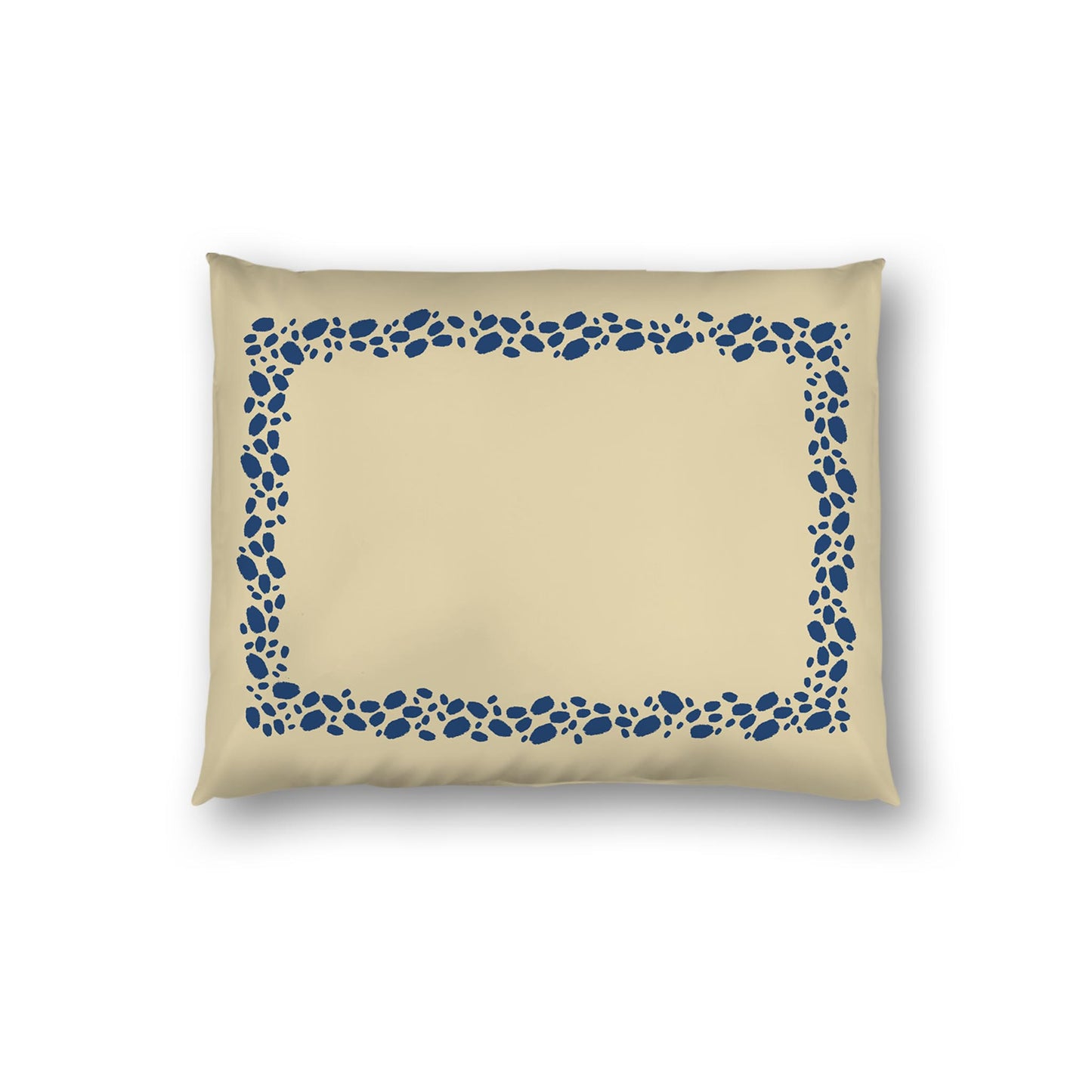 Tan Cotton Sateen Pillow Sham, Royal Blue Hand-painted Dab Motif Print, Classic Border, White Reverse Side | CSSH-1294-091, Standard - 51 x 66 cm / 20 x 26 inches