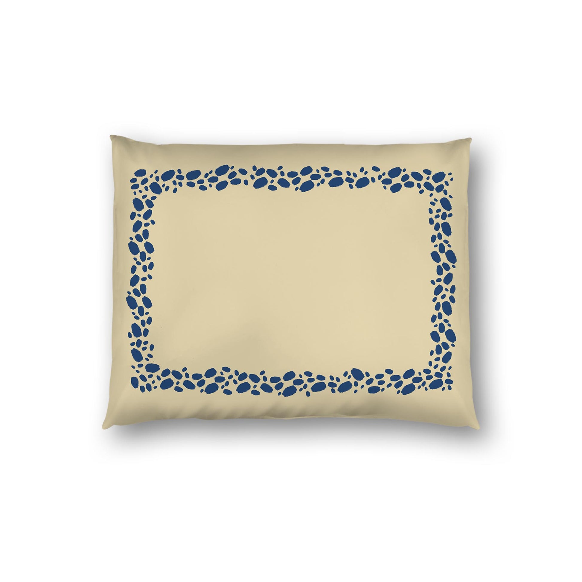 Tan Cotton Sateen Pillow Sham, Royal Blue Hand-painted Dab Motif Print, Classic Border, White Reverse Side | CSSH-1294-091, Standard - 51 x 66 cm / 20 x 26 inches