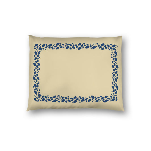 Tan Cotton Sateen Pillow Sham, Royal Blue Hand-painted Dab Motif Print, Classic Border, White Reverse Side | CSSH-1294-091, Standard - 51 x 66 cm / 20 x 26 inches