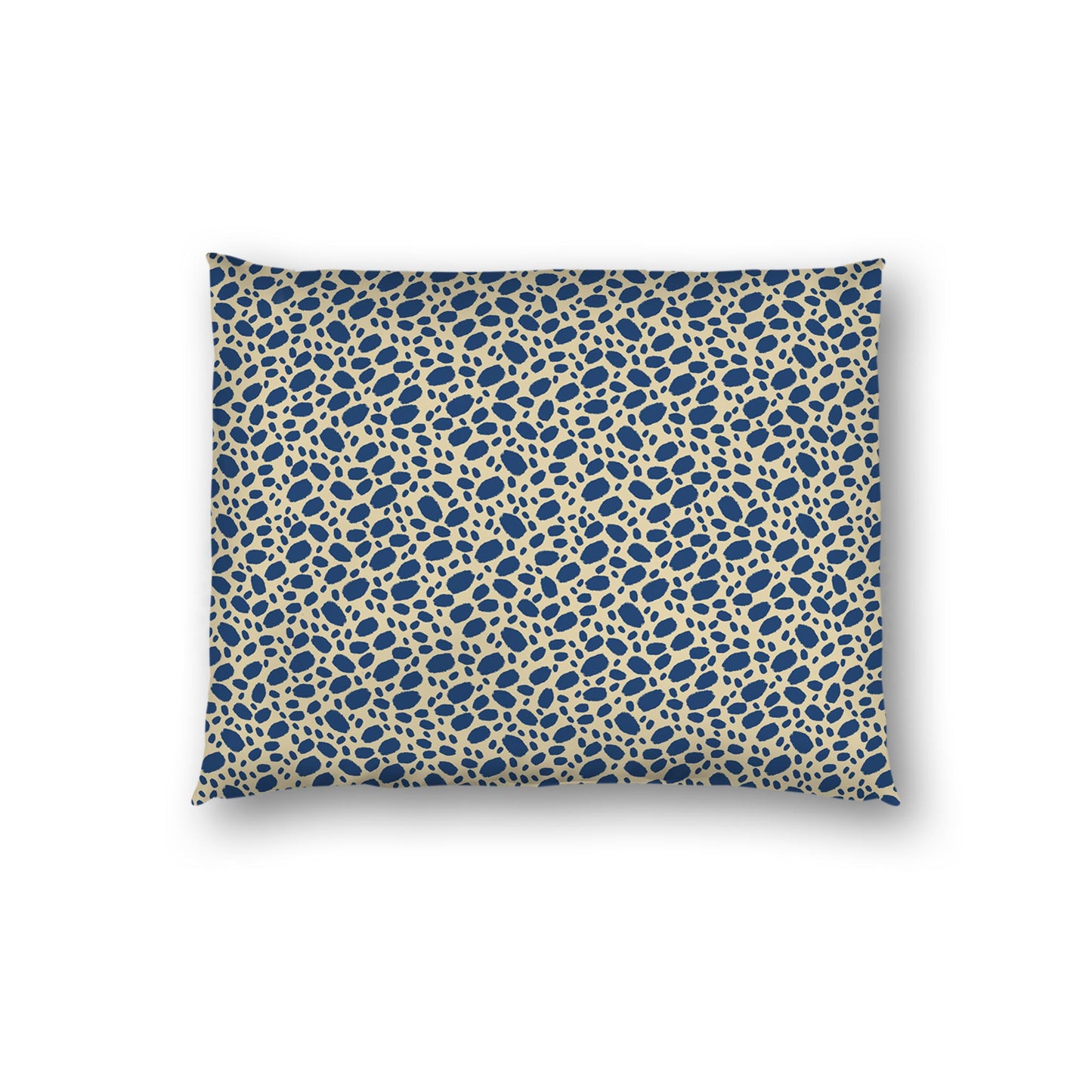 Tan Cotton Sateen Pillow Sham, Royal Blue Hand-painted Dab Motif Print, Tan Revese Side | CSSH-1294-092, Standard - 51 x 66 cm / 20 x 26 inches