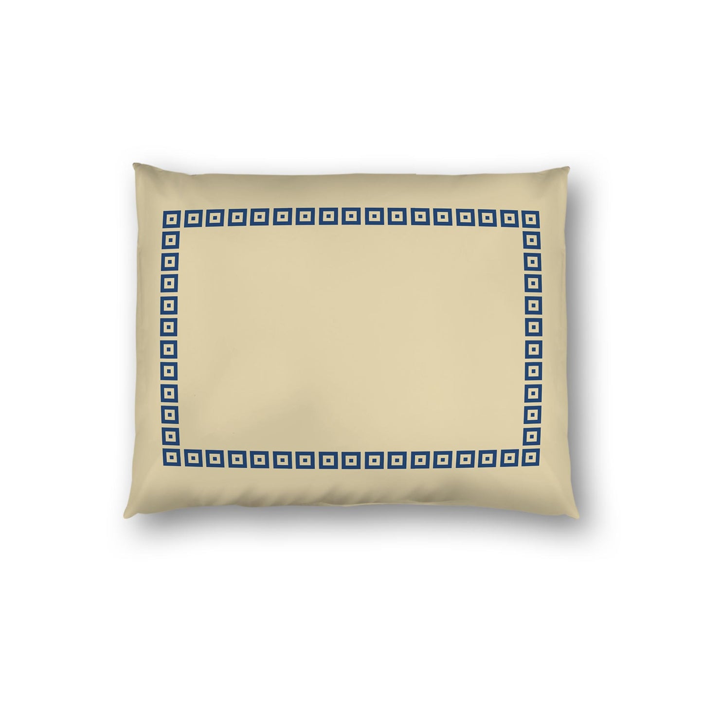 Tan Cotton Sateen Pillow Sham, Royal Blue Repeating Square Motif Print, Classic Border, White Reverse Side | CSSH-1294-121, Standard - 51 x 66 cm / 20 x 26 inches