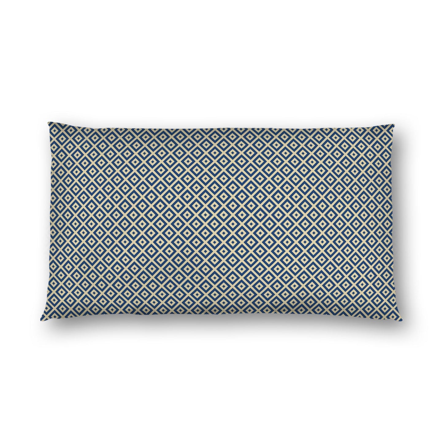 Tan Cotton Sateen Pillow Sham, Royal Blue Repeating Square Motif Print, Tan Revese Side | CSSH-1294-122, King - 51 x 91 cm / 20 x 36 inches