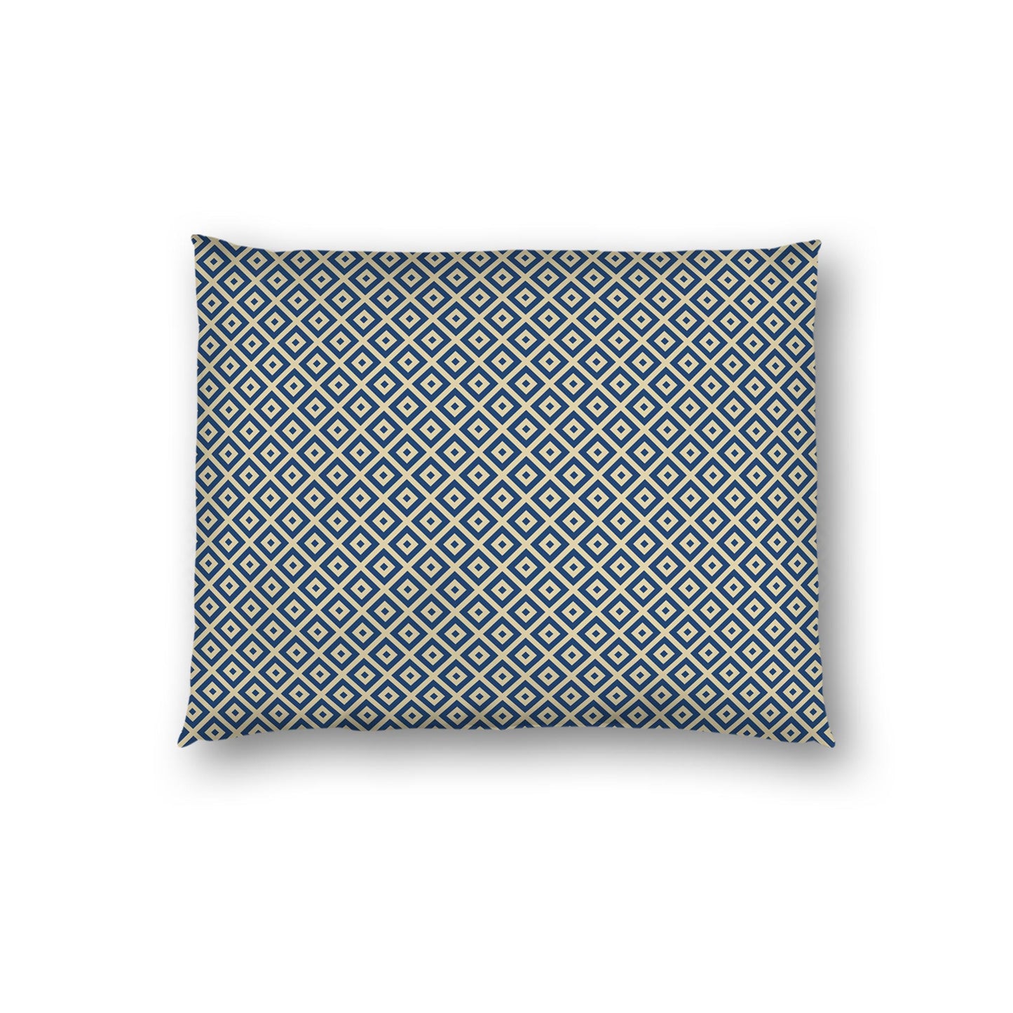 Tan Cotton Sateen Pillow Sham, Royal Blue Repeating Square Motif Print, Tan Revese Side | CSSH-1294-122, Standard - 51 x 66 cm / 20 x 26 inches