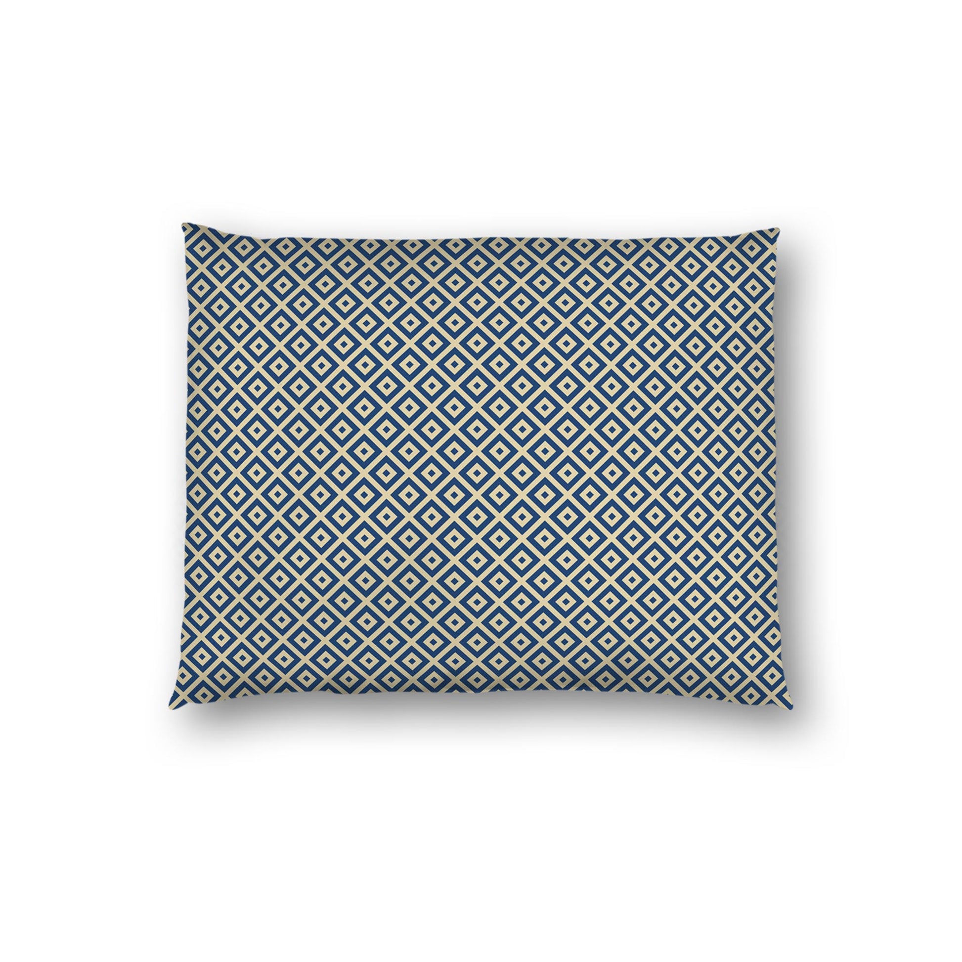 Tan Cotton Sateen Pillow Sham, Royal Blue Repeating Square Motif Print, Tan Revese Side | CSSH-1294-122, Standard - 51 x 66 cm / 20 x 26 inches