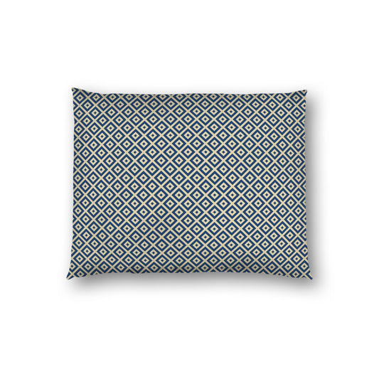 Tan Cotton Sateen Pillow Sham, Royal Blue Repeating Square Motif Print, Tan Revese Side | CSSH-1294-122, Standard - 51 x 66 cm / 20 x 26 inches