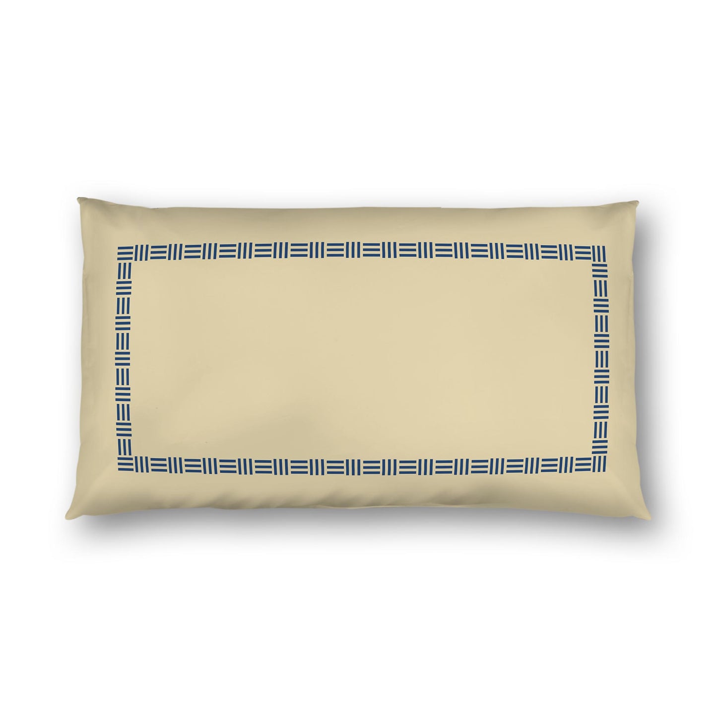Tan Cotton Sateen Pillow Sham, Royal Blue Single Weave Motif Print, Classic Border, White Reverse Side | CSSH-1294-141, King - 51 x 91 cm / 20 x 36 inches