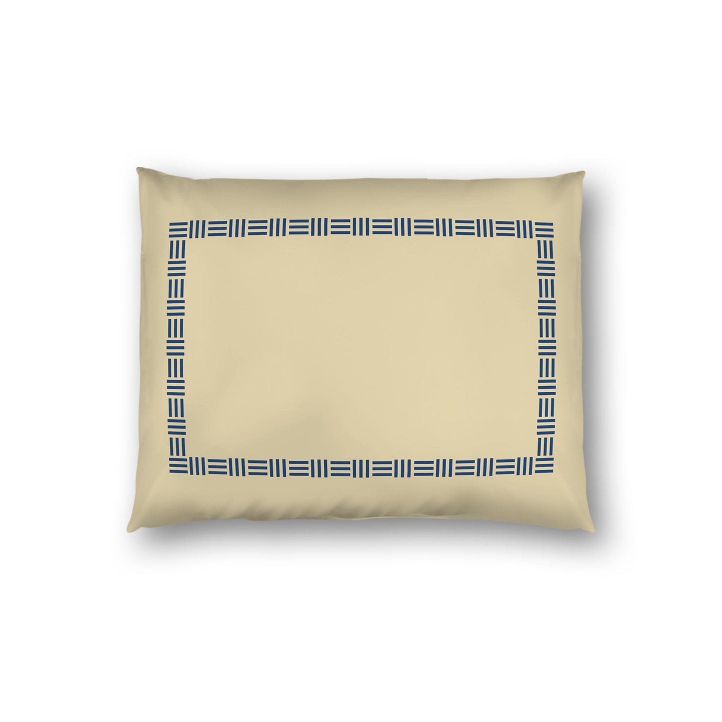 Tan Cotton Sateen Pillow Sham, Royal Blue Single Weave Motif Print, Classic Border, White Reverse Side | CSSH-1294-141, Standard - 51 x 66 cm / 20 x 26 inches