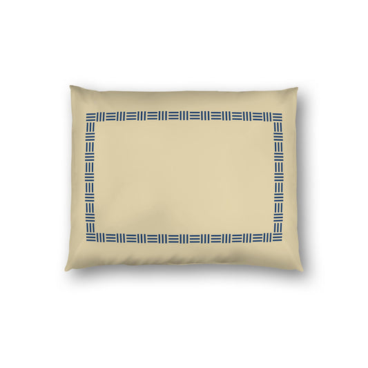 Tan Cotton Sateen Pillow Sham, Royal Blue Single Weave Motif Print, Classic Border, White Reverse Side | CSSH-1294-141, Standard - 51 x 66 cm / 20 x 26 inches
