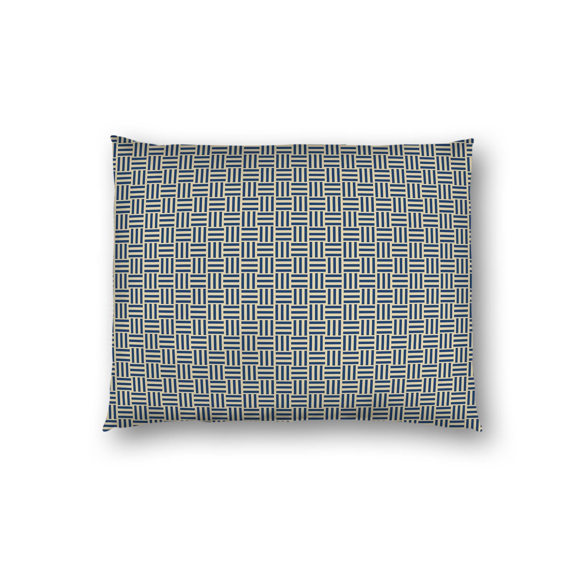 Tan Cotton Sateen Pillow Sham, Royal Blue Single Weave Motif Print, White Reverse Side | CSSH-1294-142, Standard - 51 x 66 cm / 20 x 26 inches
