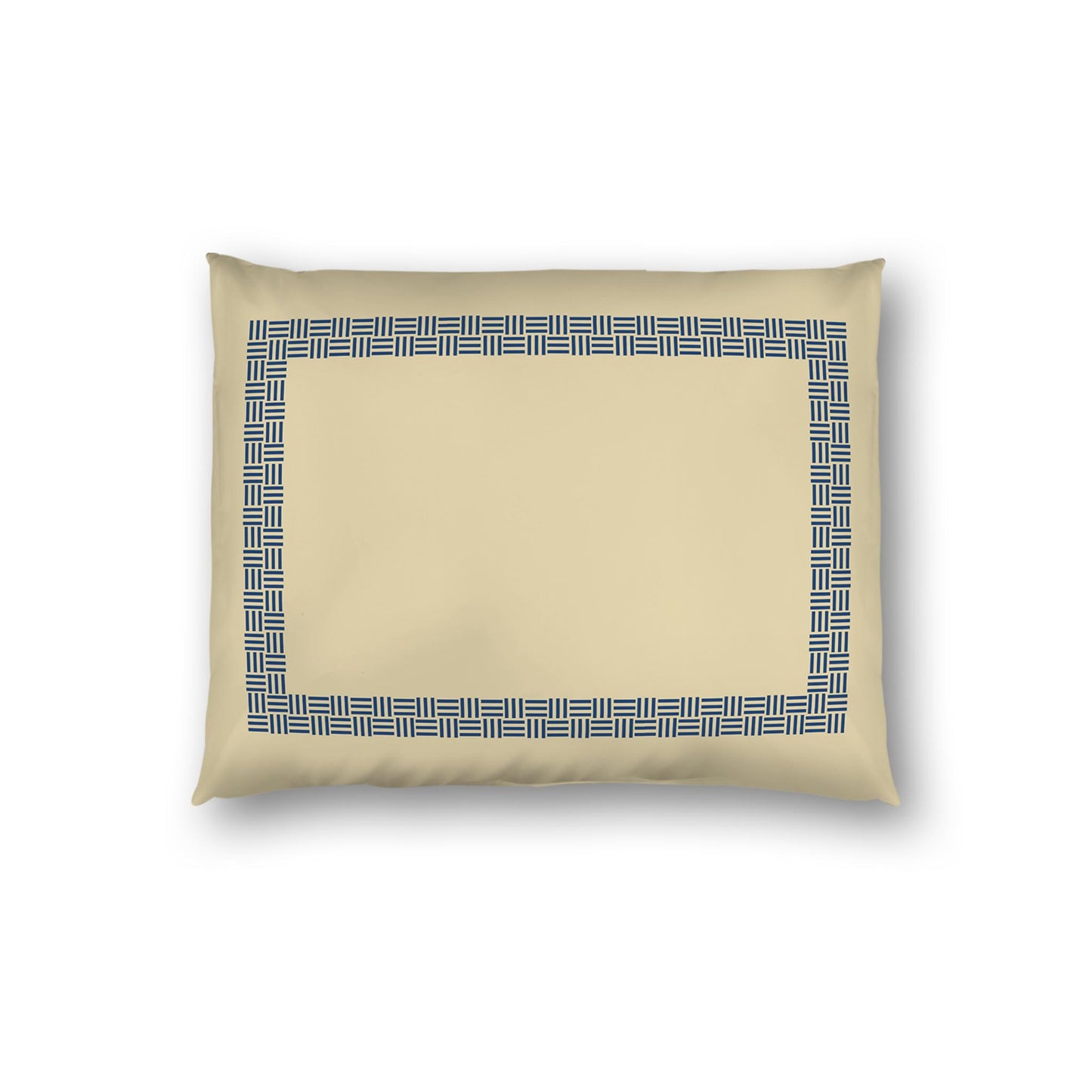 Tan Cotton Sateen Pillow Sham, Royal Blue Double Weave Motif Print, Classic Border, White Reverse Side | CSSH-1294-143, Standard - 51 x 66 cm / 20 x 26 inches