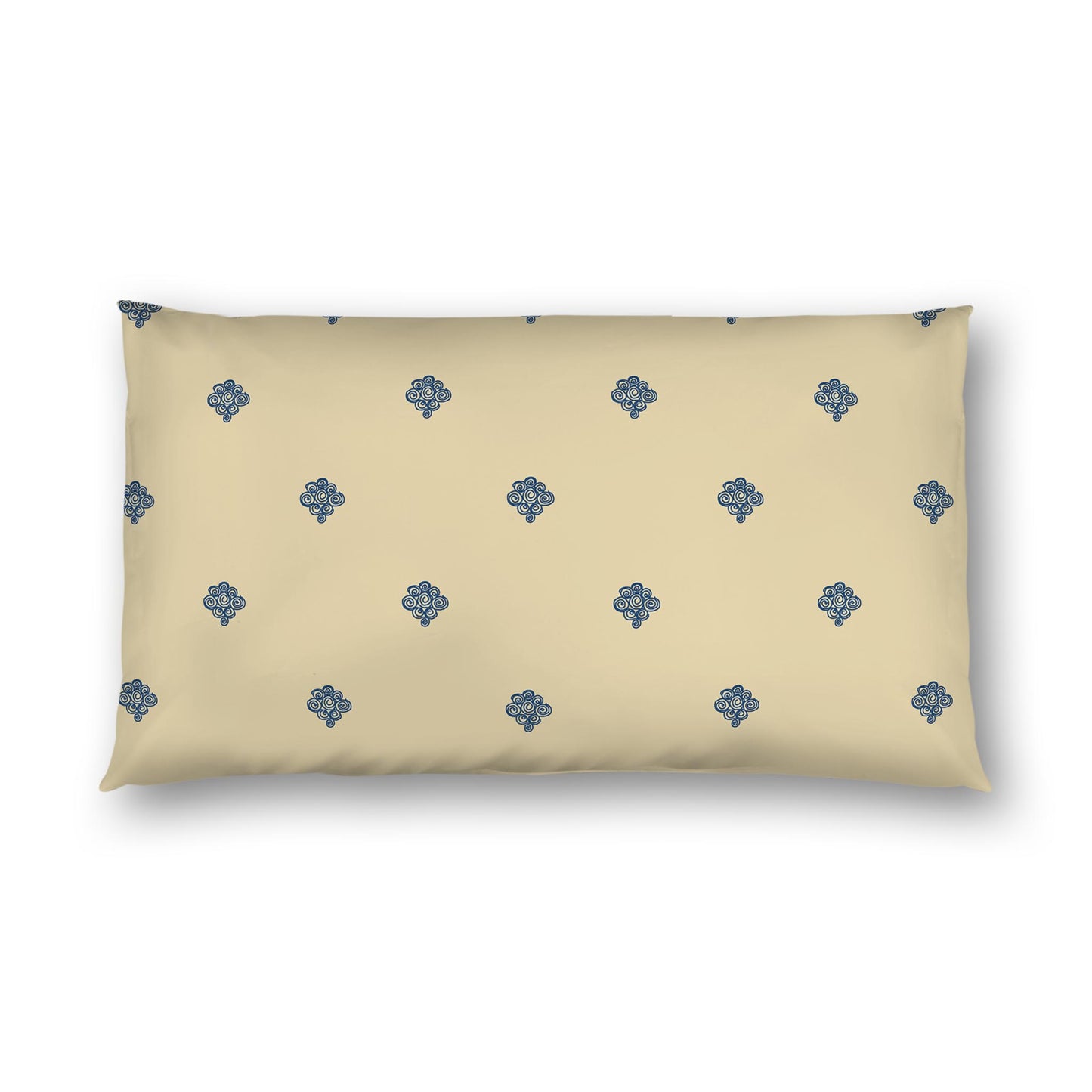 Tan Cotton Sateen Pillow Sham, Royal Blue Hand-painted Swizzle Motif Print, White Reverse Side | CSSH-1294-171, King - 51 x 91 cm / 20 x 36 inches