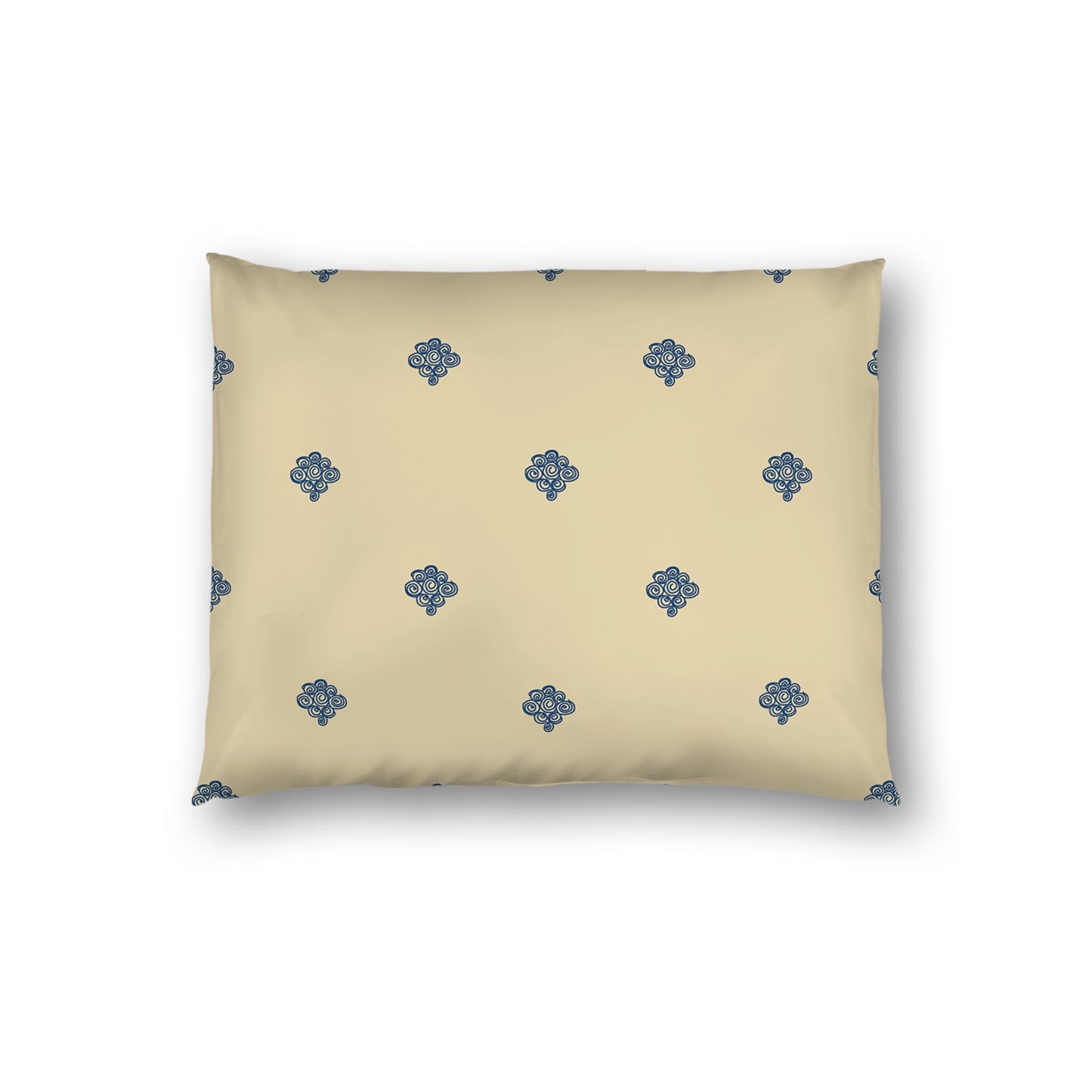 Tan Cotton Sateen Pillow Sham, Royal Blue Hand-painted Swizzle Motif Print, White Reverse Side | CSSH-1294-171, Standard - 51 x 66 cm / 20 x 26 inches