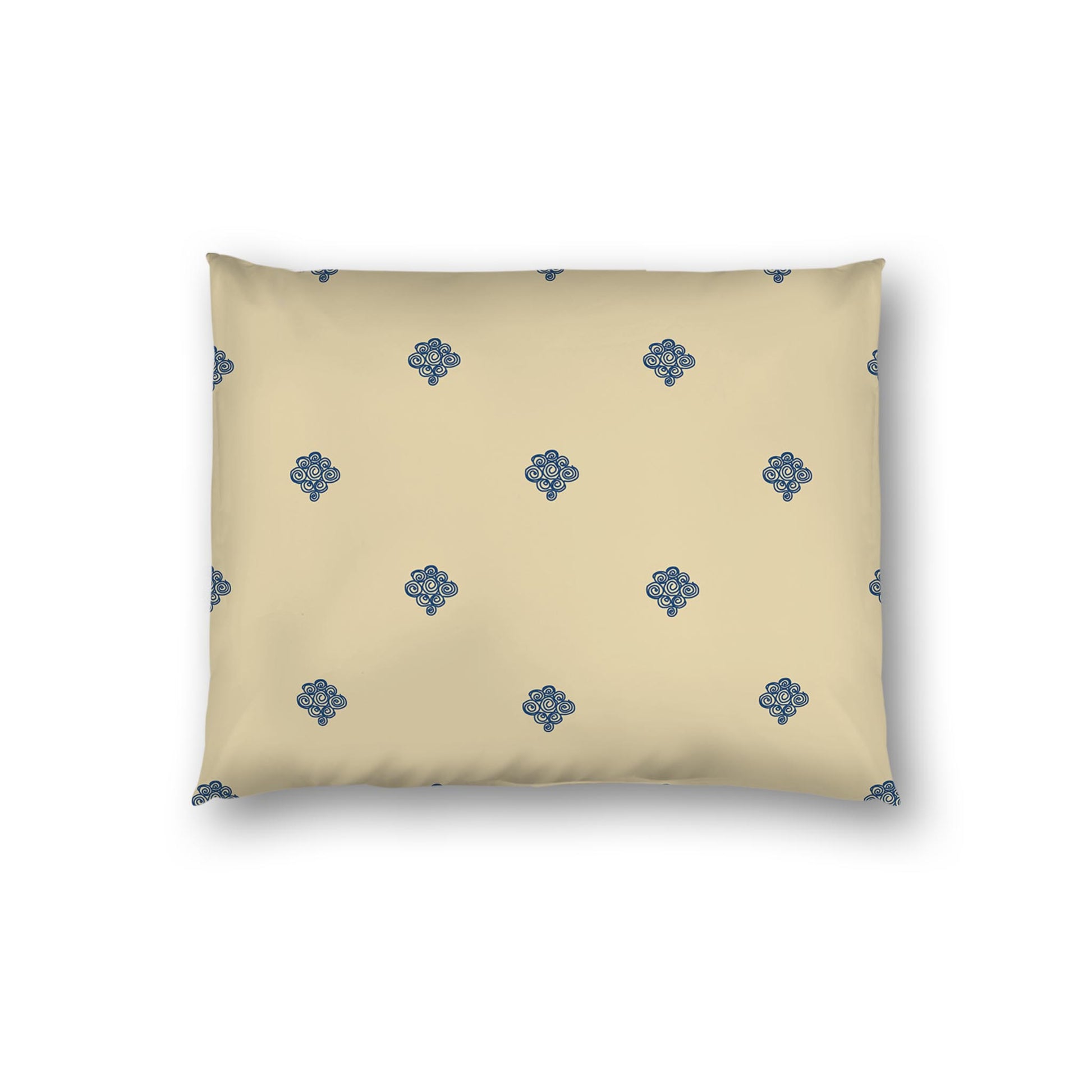 Tan Cotton Sateen Pillow Sham, Royal Blue Hand-painted Swizzle Motif Print, White Reverse Side | CSSH-1294-171, Standard - 51 x 66 cm / 20 x 26 inches