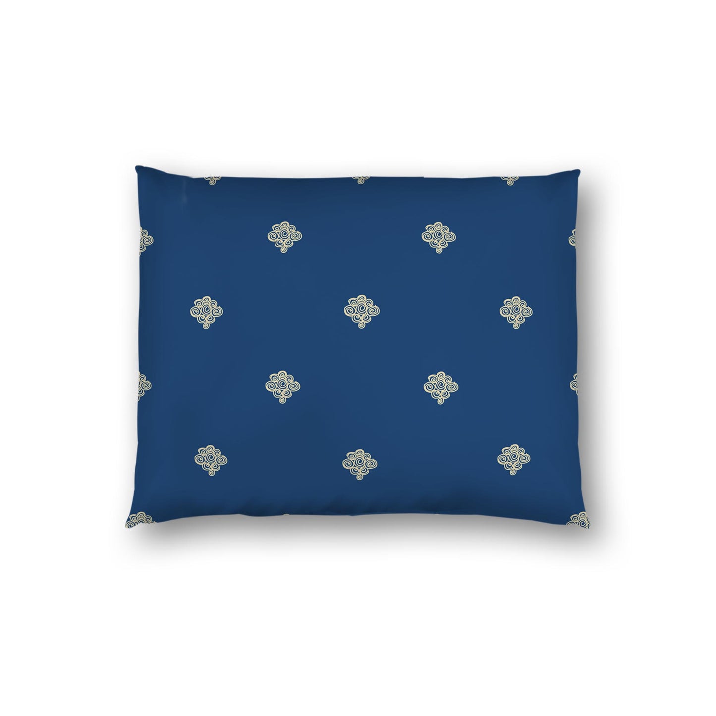 Royal Blue Cotton Sateen Pillow Sham, Tan Hand-painted Swizzle Motif Print, White Reverse Side | CSSH-1294-172, Standard - 51 x 66 cm / 20 x 26 inches