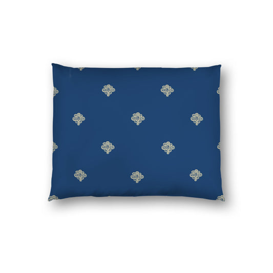 Royal Blue Cotton Sateen Pillow Sham, Tan Hand-painted Swizzle Motif Print, White Reverse Side | CSSH-1294-172, Standard - 51 x 66 cm / 20 x 26 inches