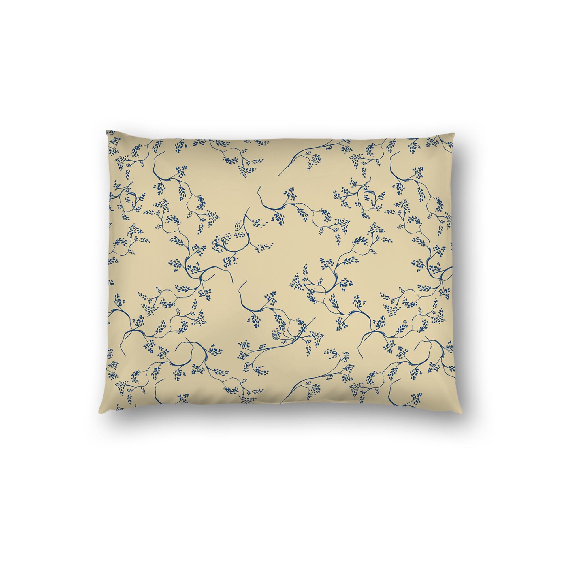 Tan Cotton Sateen Pillow Sham, Royal Blue Hand-painted Vine Print, White Reverse Side | CSSH-1294-181, Standard - 51 x 66 cm / 20 x 26 inches