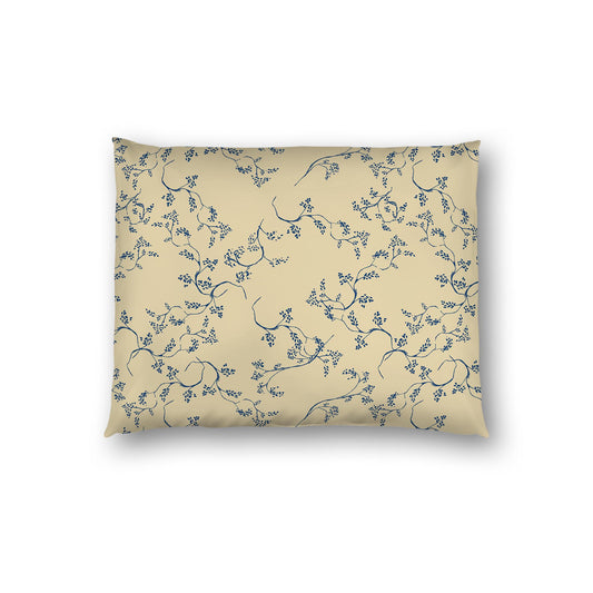 Tan Cotton Sateen Pillow Sham, Royal Blue Hand-painted Vine Print, White Reverse Side | CSSH-1294-181, Standard - 51 x 66 cm / 20 x 26 inches