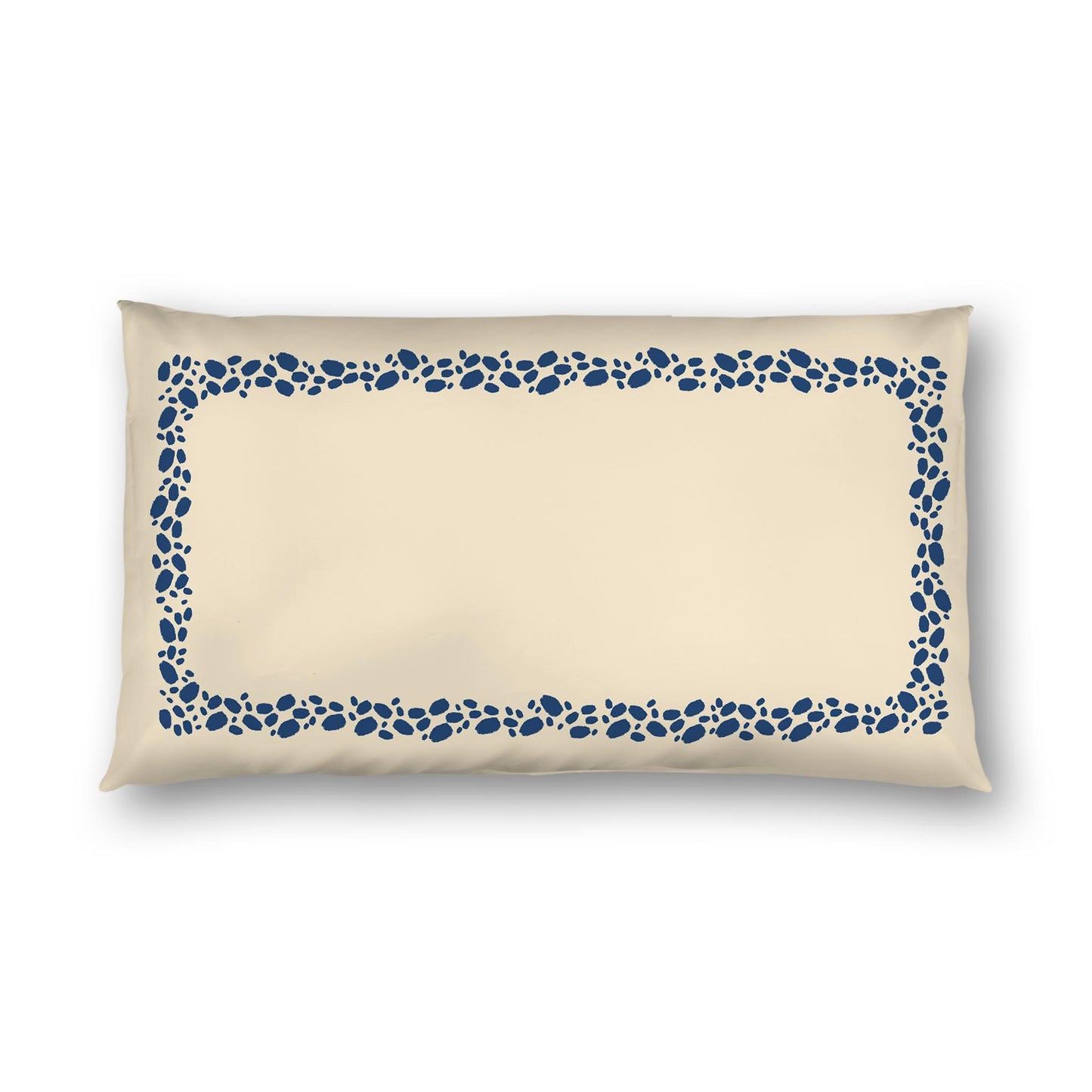Beige Cotton Sateen Pillow Sham, Royal Blue Hand-painted Dab Motif Print, Classic Border, White Reverse Side | CSSH-1295-091, King - 51 x 91 cm / 20 x 36 inches