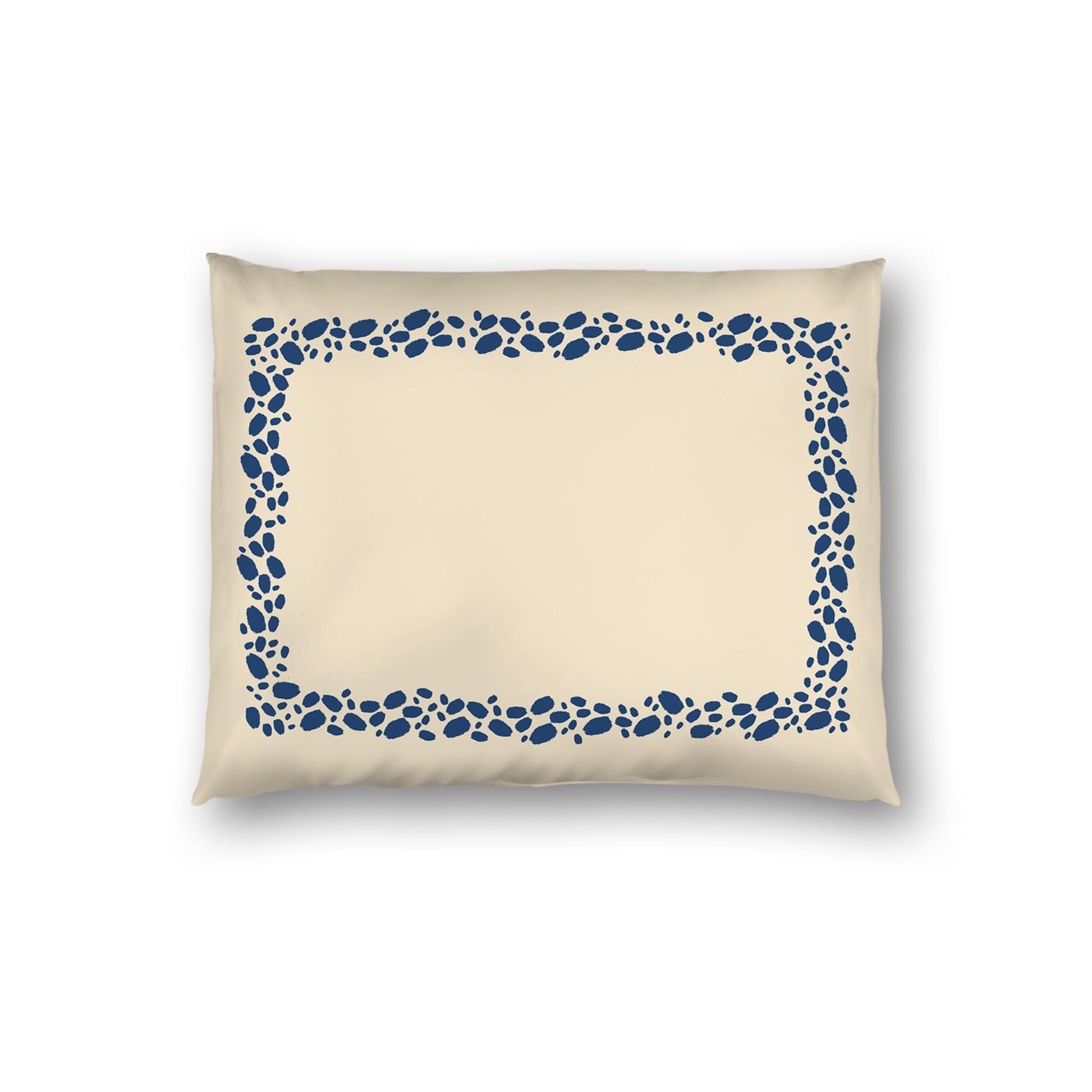 Beige Cotton Sateen Pillow Sham, Royal Blue Hand-painted Dab Motif Print, Classic Border, White Reverse Side | CSSH-1295-091, Standard - 51 x 66 cm / 20 x 26 inches