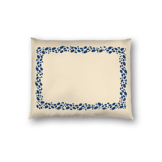 Beige Cotton Sateen Pillow Sham, Royal Blue Hand-painted Dab Motif Print, Classic Border, White Reverse Side | CSSH-1295-091, Standard - 51 x 66 cm / 20 x 26 inches