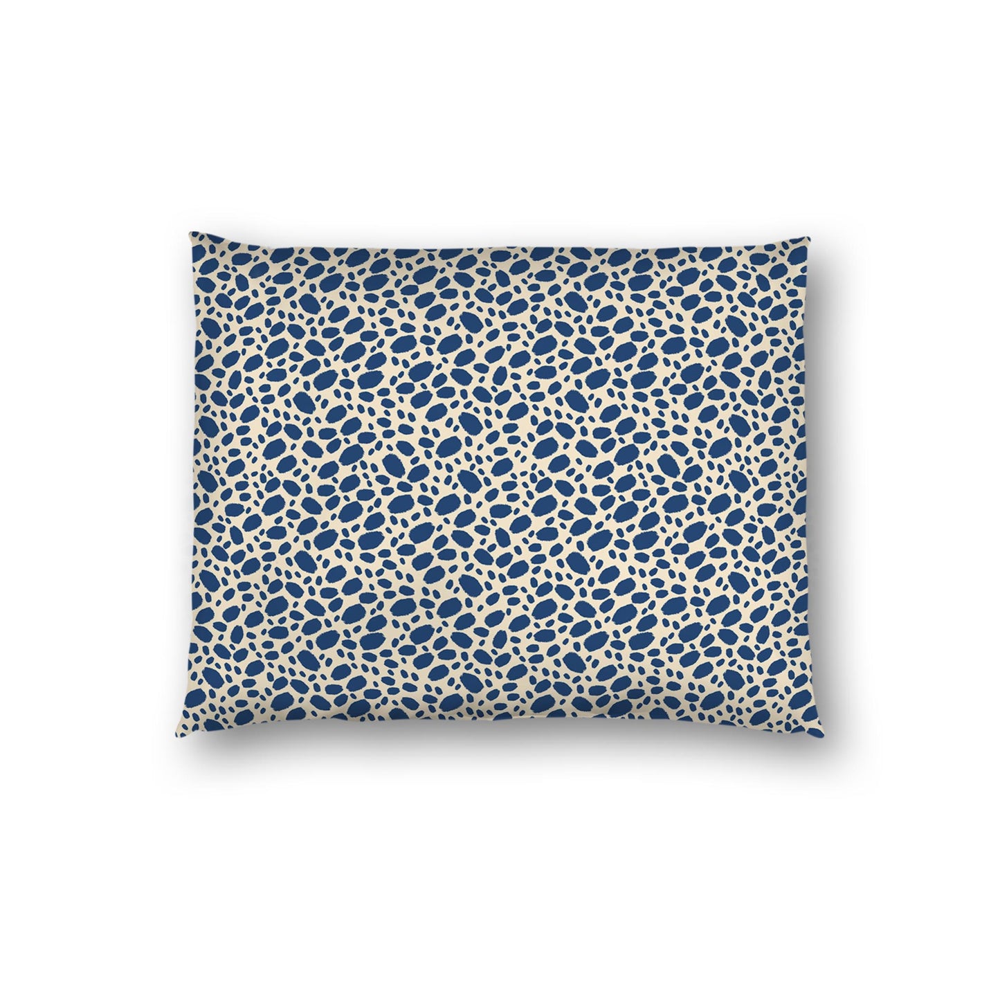 Beige Cotton Sateen Pillow Sham, Royal Blue Hand-painted Dab Motif Print, Beige Revese Side | CSSH-1295-092, Standard - 51 x 66 cm / 20 x 26 inches