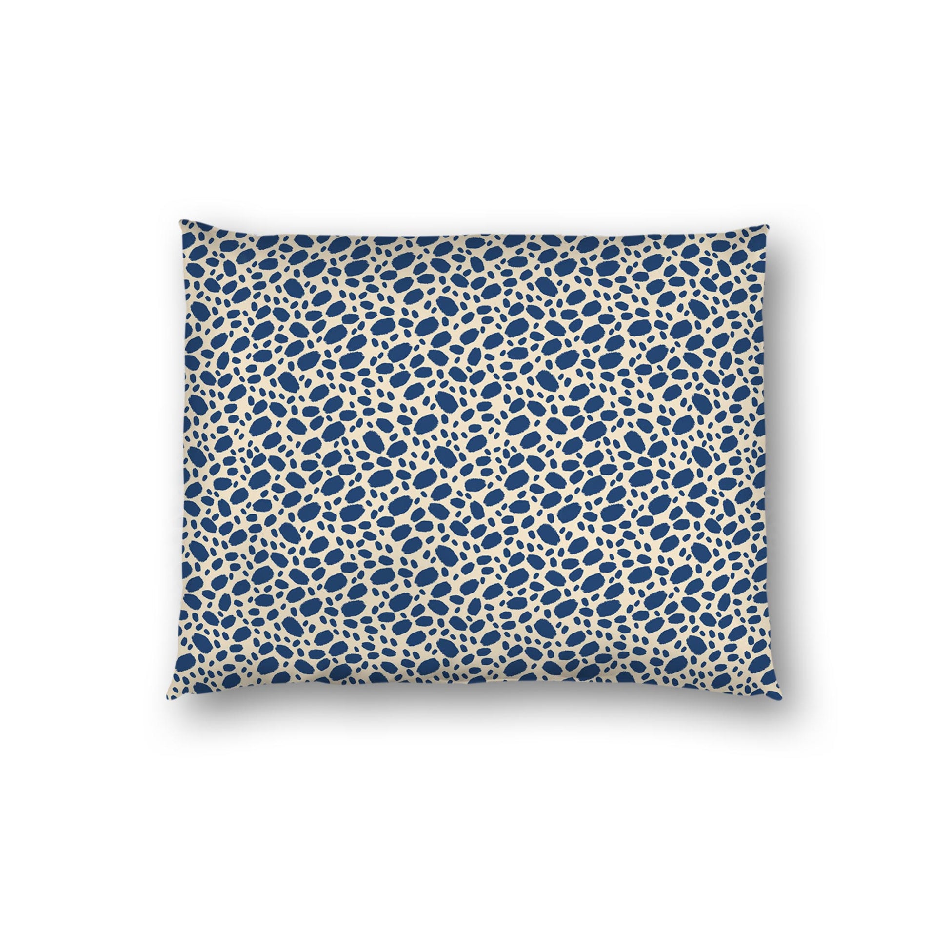 Beige Cotton Sateen Pillow Sham, Royal Blue Hand-painted Dab Motif Print, Beige Revese Side | CSSH-1295-092, Standard - 51 x 66 cm / 20 x 26 inches
