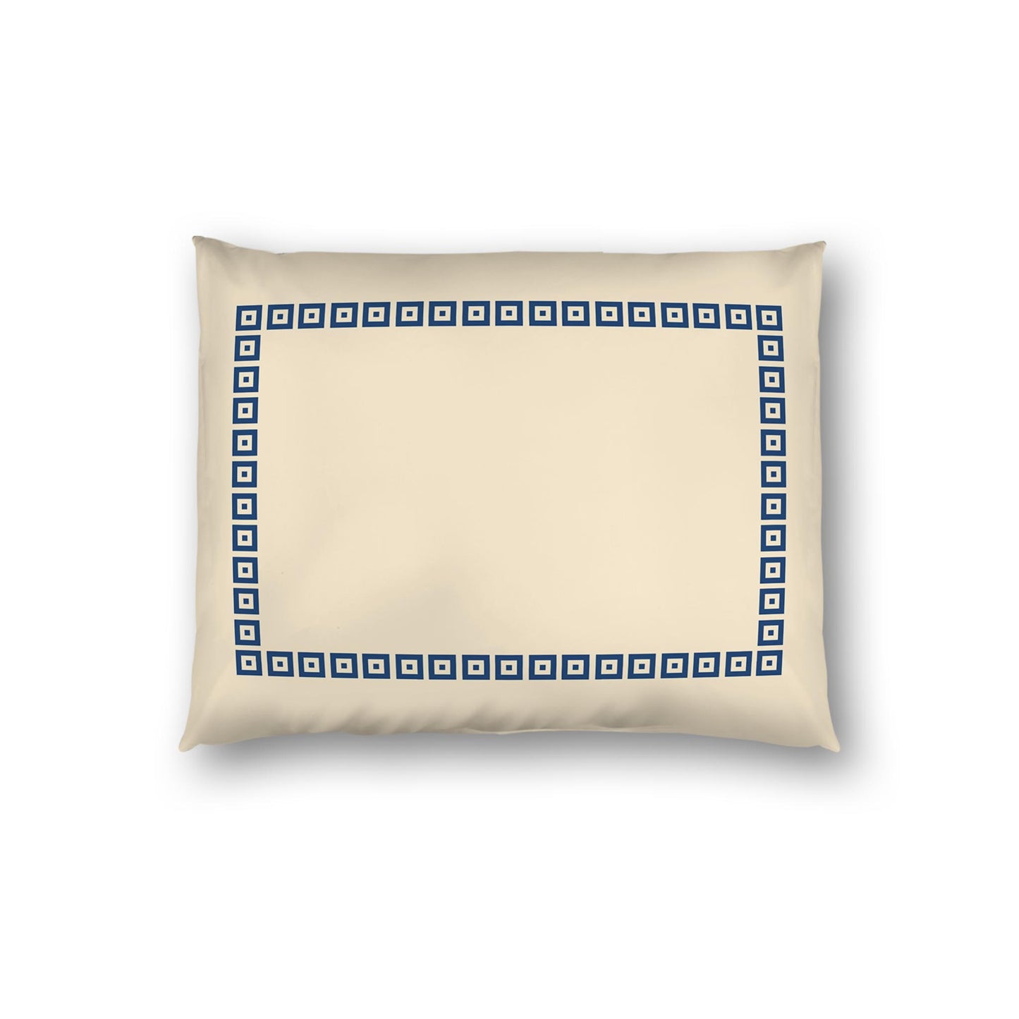 Beige Cotton Sateen Pillow Sham, Royal Blue Repeating Square Motif Print, Classic Border, White Reverse Side | CSSH-1295-121, Standard - 51 x 66 cm / 20 x 26 inches
