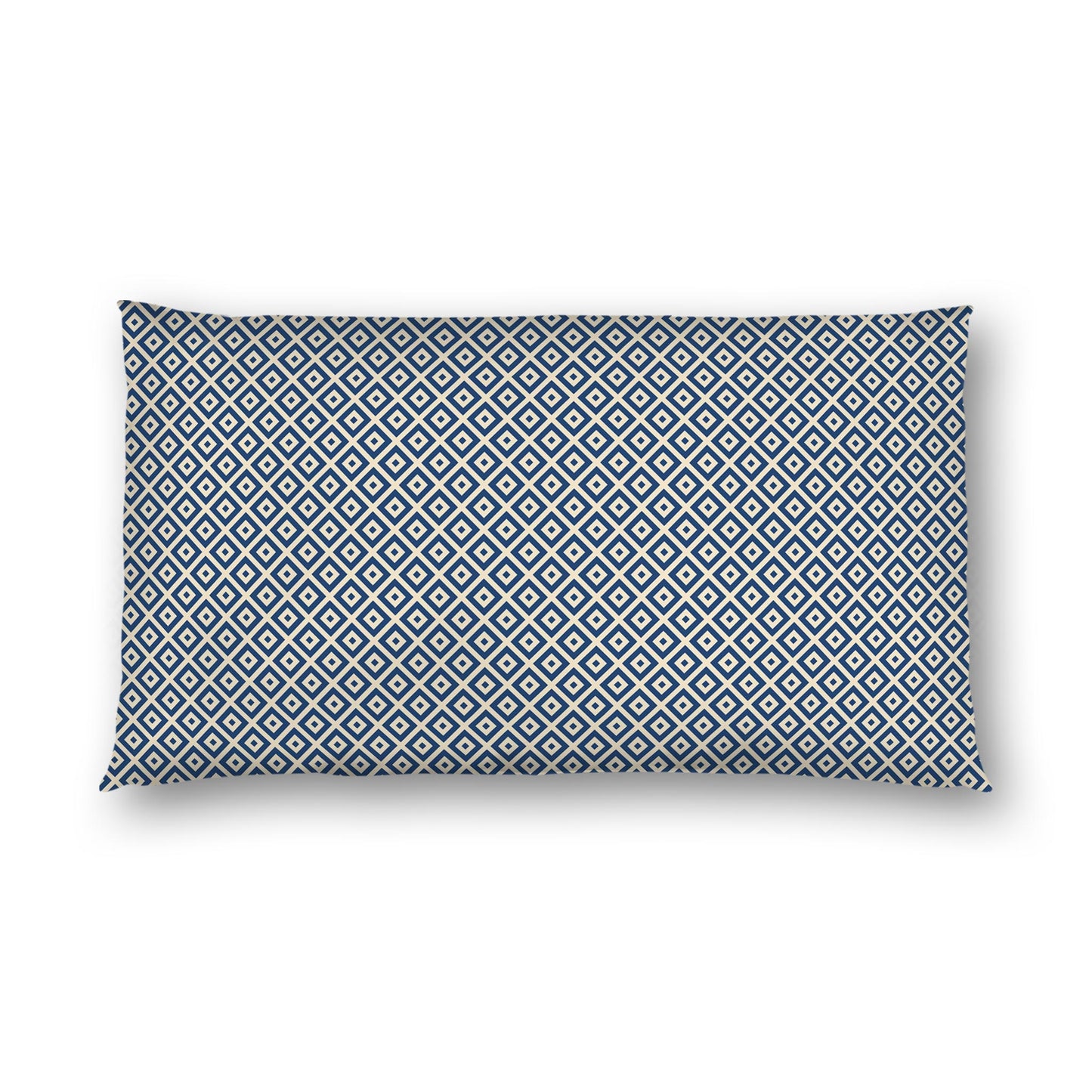 Beige Cotton Sateen Pillow Sham, Royal Blue Repeating Square Motif Print, Beige Revese Side | CSSH-1295-122, King - 51 x 91 cm / 20 x 36 inches