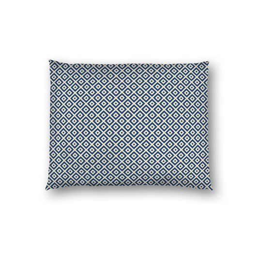 Beige Cotton Sateen Pillow Sham, Royal Blue Repeating Square Motif Print, Beige Revese Side | CSSH-1295-122, Standard - 51 x 66 cm / 20 x 26 inches