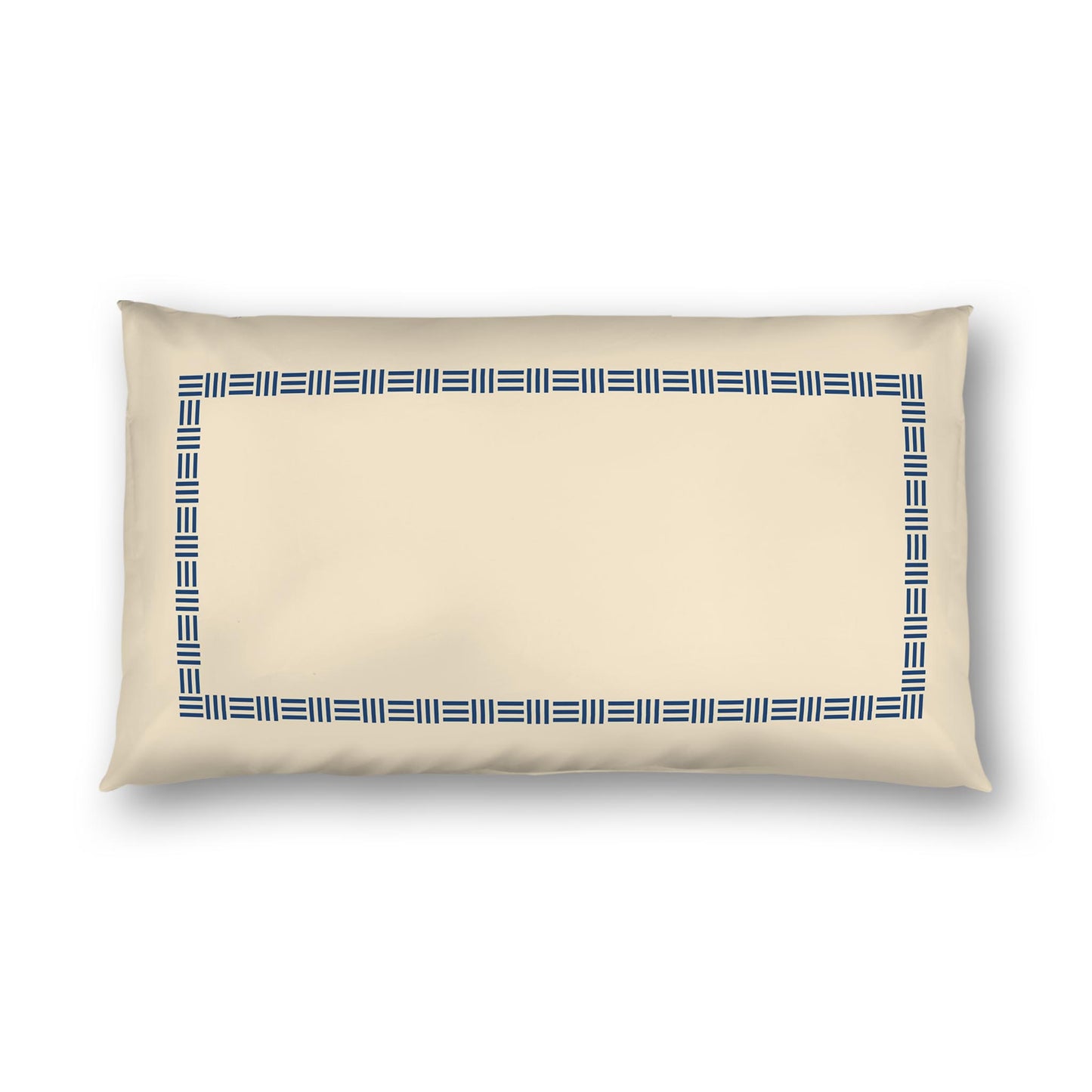 Beige Cotton Sateen Pillow Sham, Royal Blue Single Weave Motif Print, Classic Border, White Reverse Side | CSSH-1295-141, King - 51 x 91 cm / 20 x 36 inches