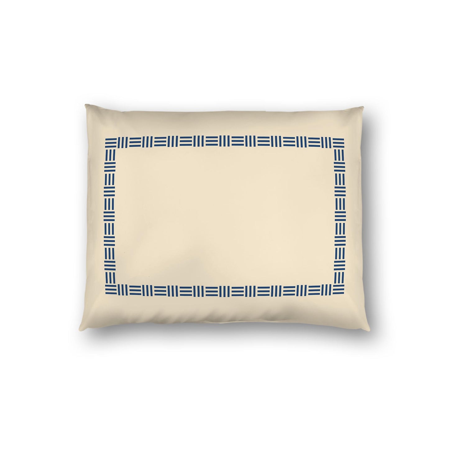 Beige Cotton Sateen Pillow Sham, Royal Blue Single Weave Motif Print, Classic Border, White Reverse Side | CSSH-1295-141, Standard - 51 x 66 cm / 20 x 26 inches