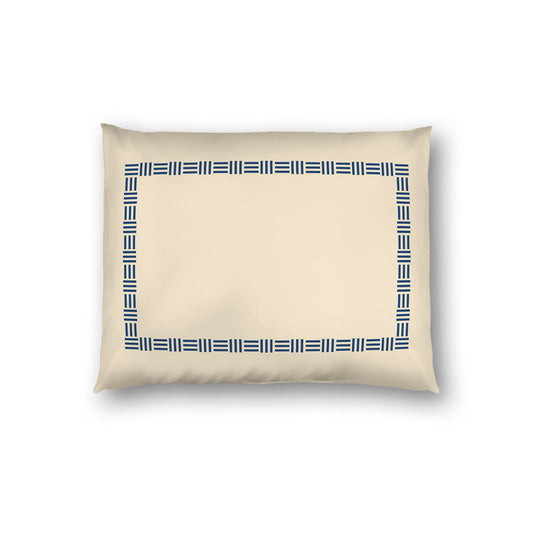Beige Cotton Sateen Pillow Sham, Royal Blue Single Weave Motif Print, Classic Border, White Reverse Side | CSSH-1295-141, Standard - 51 x 66 cm / 20 x 26 inches